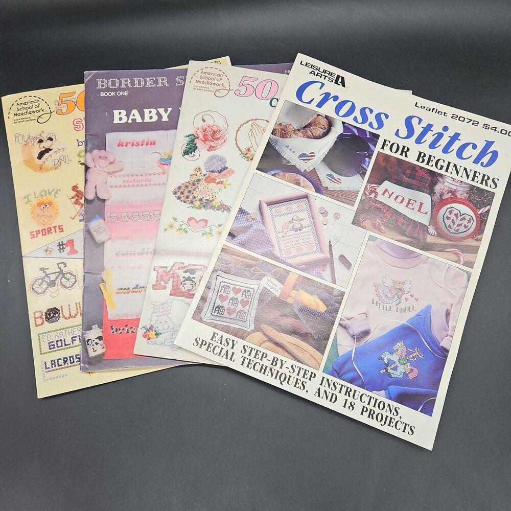 Lot Cross Stitch Patterns Designs Beginners Sports Baby lot of 4